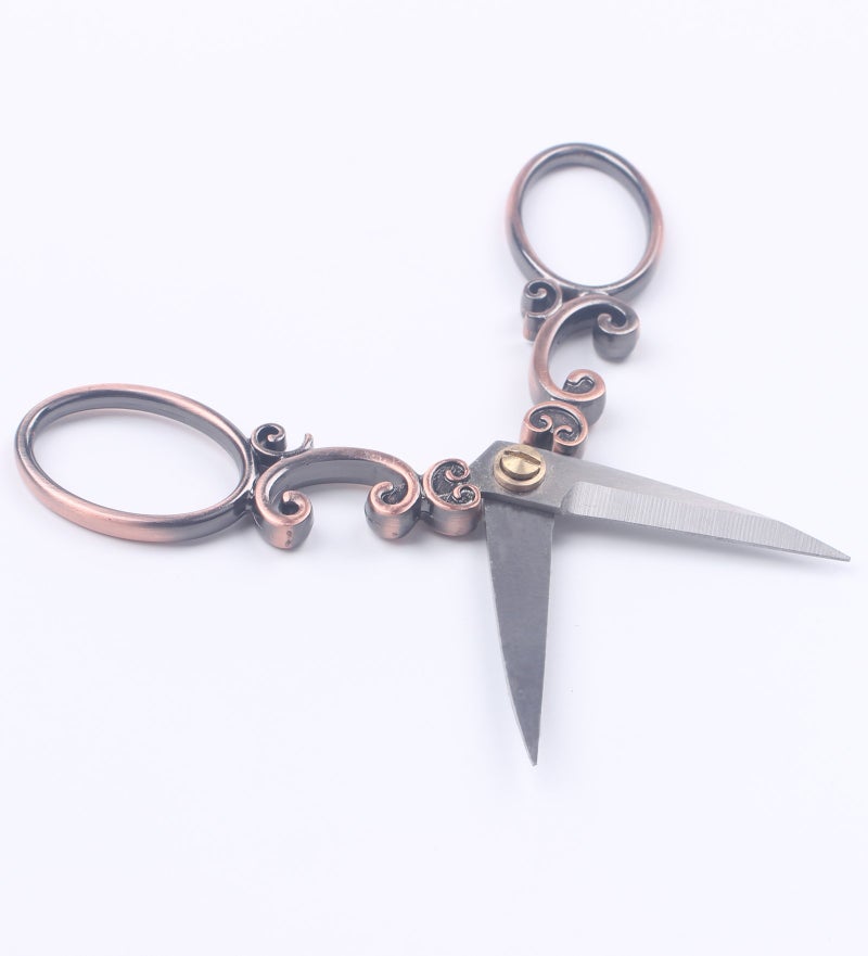 BIHRTC European Vintage Stainless Steel Sewing Scissors DIY Tools Cloud Pattern Dressmaker Shears Scissors for Embroidery, Craft, Art Work & Everyday Use (Copper) - Image 3